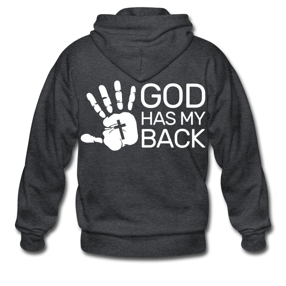 Unisex God Has My Back Zip Hoodie - deep heather