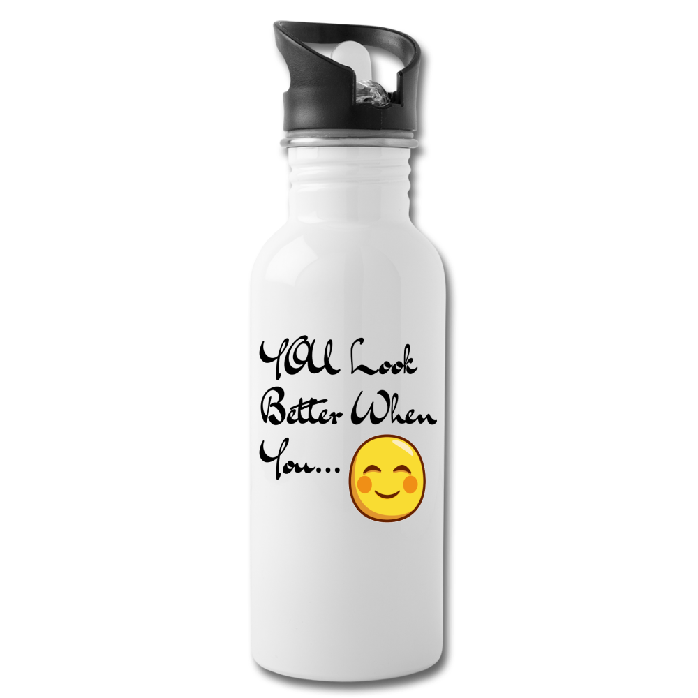 Smiley Face Water Bottle 20oz. - white