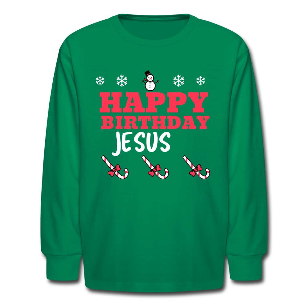 Kids' Happy Birthday Jesus Long Sleeve T-Shirt - kelly green