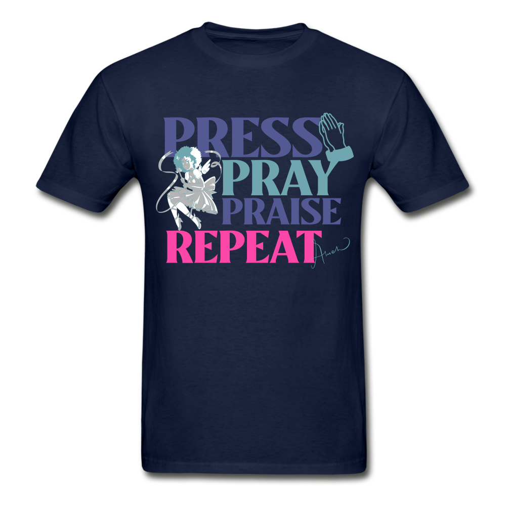 Women's Press Pray Praise T-Shirt - navy